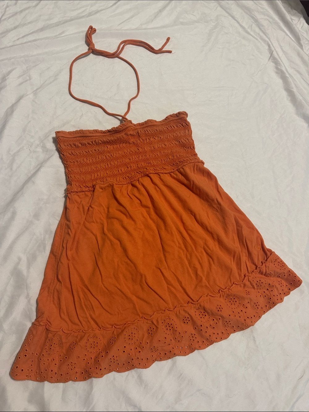 American Eagle Orange Halter Top Smocked Tube Top Cottagecore Boho Summer Ruffle